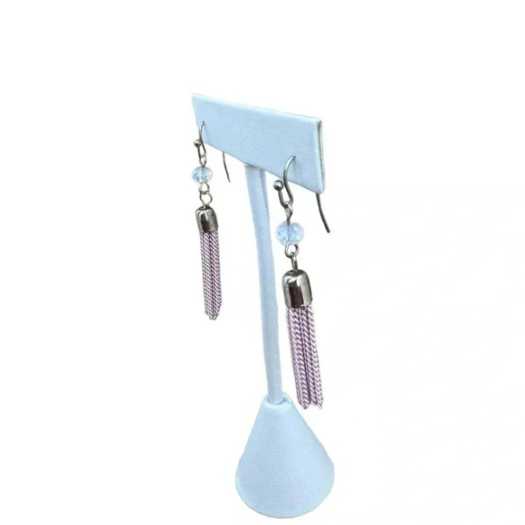 10.5” Pink Crystal Lucite Tassel Chandelier Runway Necklace And Earrings - Picture 9 of 12